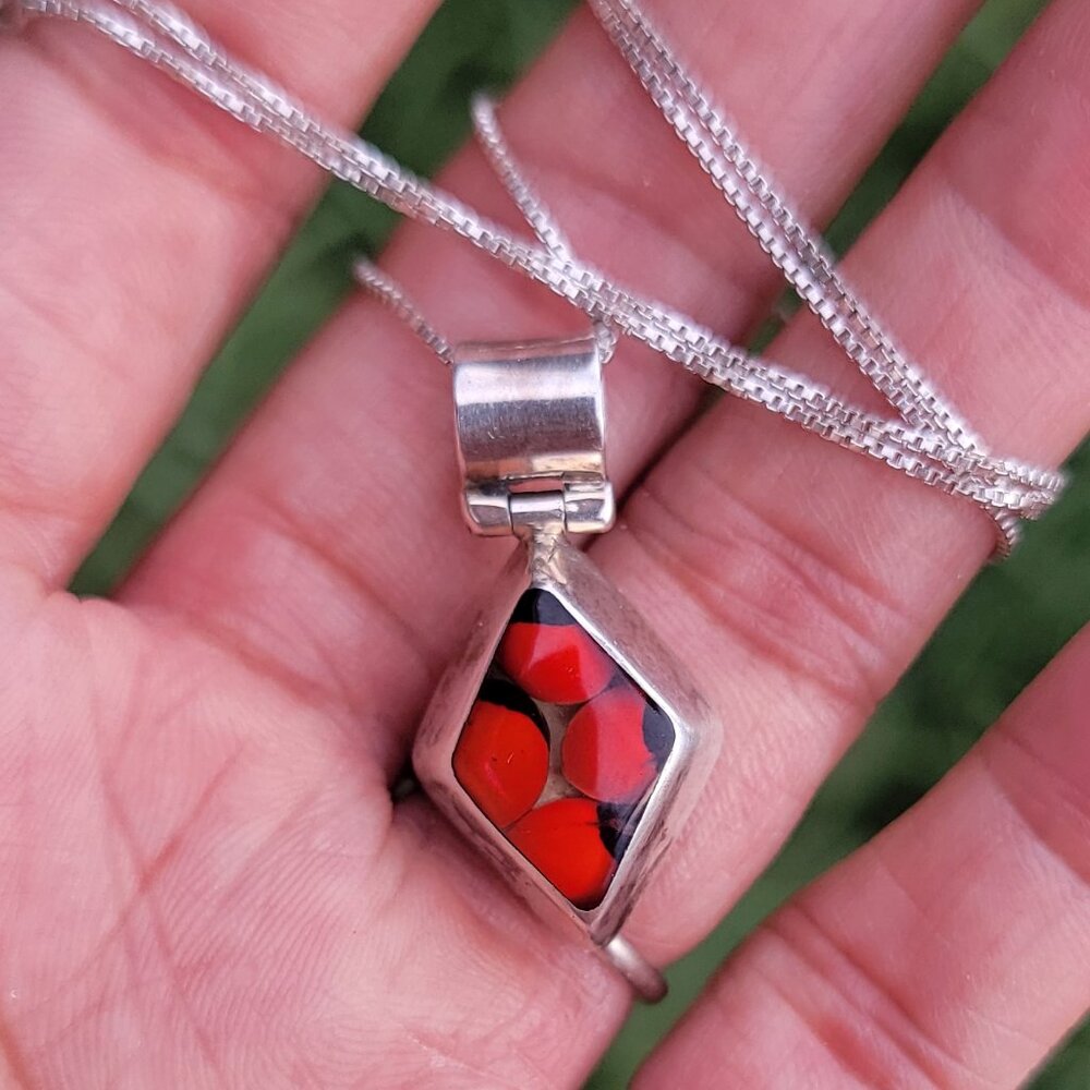 Vintage 950 sterling silver protection huayruro seeds box chain necklace
